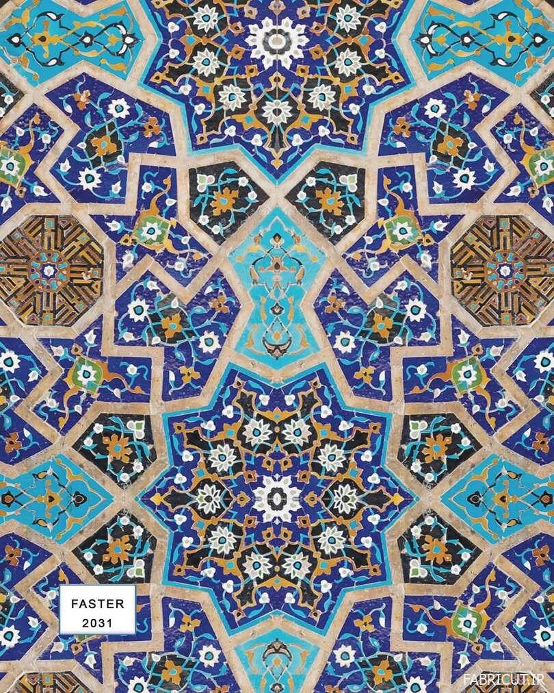 پارچه مبلی چاپی طرح سنتی پازلی فرش